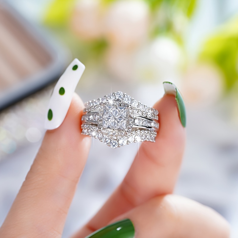 Geometric Square Crown Micro Zirconia Women's Ring